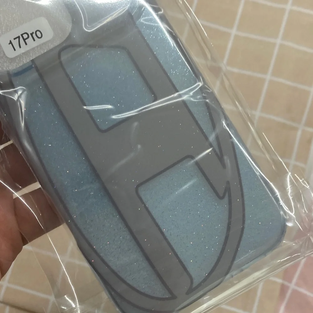 Diesel Blue Glitter Phone Case with Gray Logo Accent